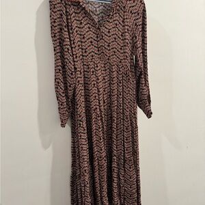 Zara Red and Black Patterned Long Sleeve Dress